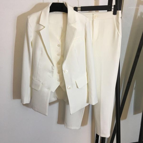 women's suits & blazers 6.1 2021 spring autumn women solid white sets office lady work business single breasted vest pants 3 pieces set, White;black
women's suits & blazers 6.1 2021 spring autumn women solid white sets office lady work business single breasted vest pants 3 pieces set, White;black