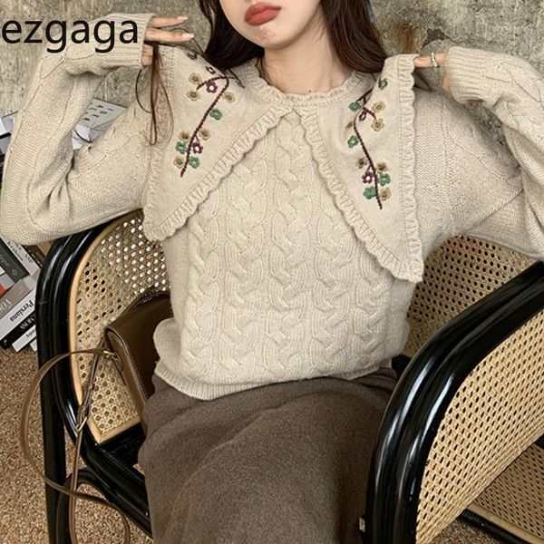 women's sweaters ezgaga knitted sweater pullover women winter spring outwear warm turn-down collar loose embroidery flower sweet jumper, White;black
women's sweaters ezgaga knitted sweater pullover women winter spring outwear warm turn-down collar loose embroidery flower sweet jumper, White;black