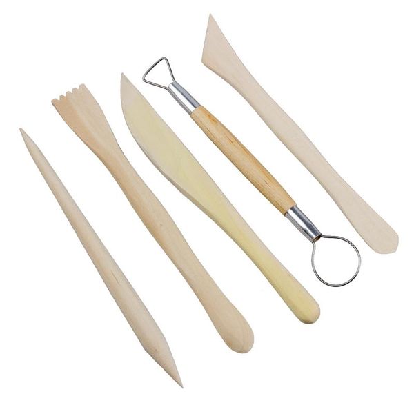 promotion 5pcs wooden pottery clay sculpture carving tool set
