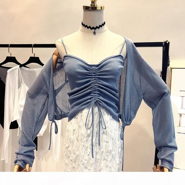 two piece matching sets spring thin sunscreen knitted cardigan camis sling two-piece female suit v-neck drawstring, White
two piece matching sets spring thin sunscreen knitted cardigan camis sling two-piece female suit v-neck drawstring, White
