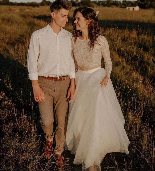 two piece country wedding dresses a line lace long sleeves ivory floor length boho beach wedding dress bridal gowns 2021 spring summer, White
two piece country wedding dresses a line lace long sleeves ivory floor length boho beach wedding dress bridal gowns 2021 spring summer, White