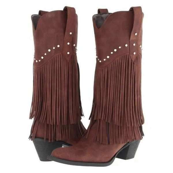2020 women ethnic style mid tube high heels stylish warm fur fringe boots heel suede rivets fringe winter botas mujer invierno, Black
2020 women ethnic style mid tube high heels stylish warm fur fringe boots heel suede rivets fringe winter botas mujer invierno, Black