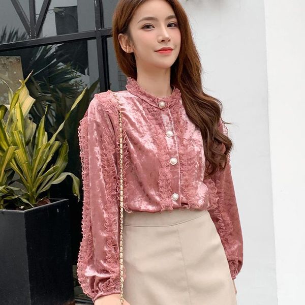 autumn winter velvet shirt new elegant long-sleeve women's blouse fashion patchwork lace 1, White
autumn winter velvet shirt new elegant long-sleeve women's blouse fashion patchwork lace 1, White