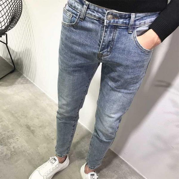 men's jeans wholesale 2021 fashion teenagers denim washing retro slim-fitting feet pants spring elastic pencil men, Blue 
men's jeans wholesale 2021 fashion teenagers denim washing retro slim-fitting feet pants spring elastic pencil men, Blue