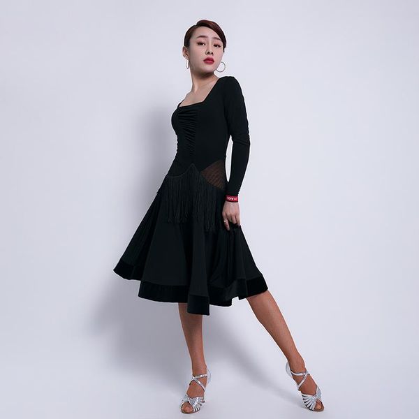 latin practice clothes for women long sleeve fringe costumes latin competition dress rumba tango samba dance clothing vo1432, Black;red
latin practice clothes for women long sleeve fringe costumes latin competition dress rumba tango samba dance clothing vo1432, Black;red