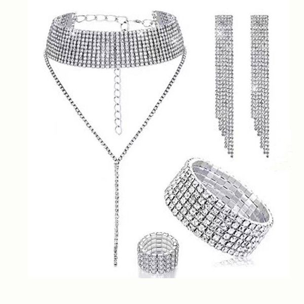 4pcs fashion necklace full diamond claw chain bracelet ring earrings choker, Silver
4pcs fashion necklace full diamond claw chain bracelet ring earrings choker, Silver