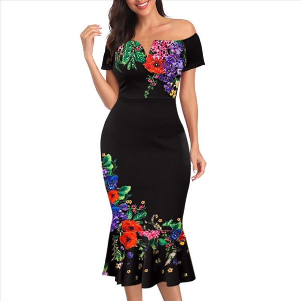 3xl plus size women new off shoulder female printed bodycon dress elegant slim party formal dress midi big size d30, Black;gray 
3xl plus size women new off shoulder female printed bodycon dress elegant slim party formal dress midi big size d30, Black;gray