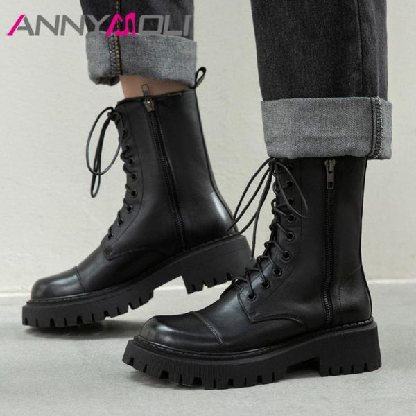 annymoli genuine leather platform mid heel motorcycle boots women shoes cross tied thick heels zipper mid calf boots brown black
annymoli genuine leather platform mid heel motorcycle boots women shoes cross tied thick heels zipper mid calf boots brown black