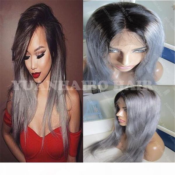 new arrival 8a quality two tone lace front wig 1b grey dark roots straight wig 130 density silver grey ombre brazilian wig, Black;brown
new arrival 8a quality two tone lace front wig 1b grey dark roots straight wig 130 density silver grey ombre brazilian wig, Black;brown