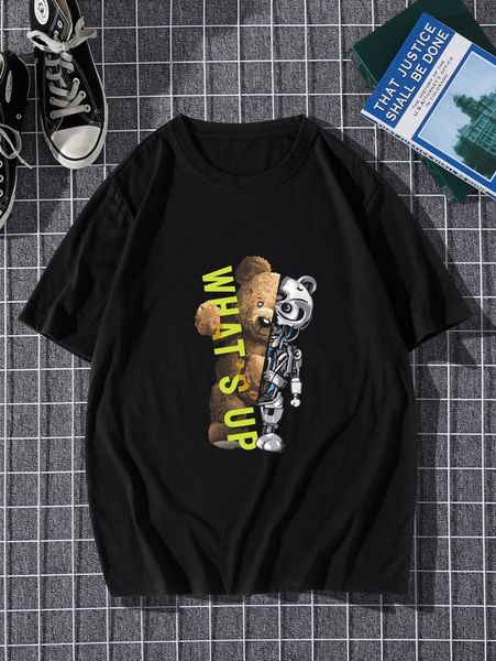 men bear and slogan graphic tee i1bo#, White;black
men bear and slogan graphic tee i1bo#, White;black