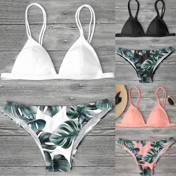 women's swimming swimsuit women swimwear bikini set print leaves push-up padded high waist bathing suit, White;black
women's swimming swimsuit women swimwear bikini set print leaves push-up padded high waist bathing suit, White;black