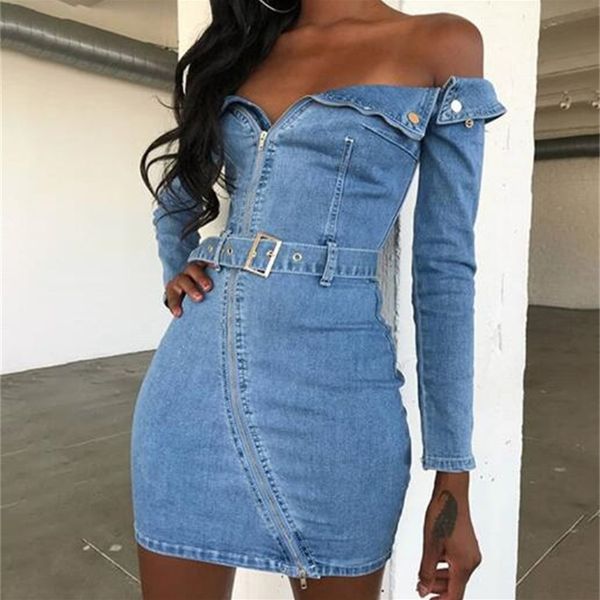 2021 new elegant fashions with a belt denim women's dresses long sleeves off the shoulder mini female blue jeans huu6, Black;gray
2021 new elegant fashions with a belt denim women's dresses long sleeves off the shoulder mini female blue jeans huu6, Black;gray