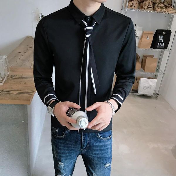 plus size 5xl-s korean slim fit casual shirt with tie for men clothes 2021 simple solid night club long sleeve work blouse homme, White;black
plus size 5xl-s korean slim fit casual shirt with tie for men clothes 2021 simple solid night club long sleeve work blouse homme, White;black