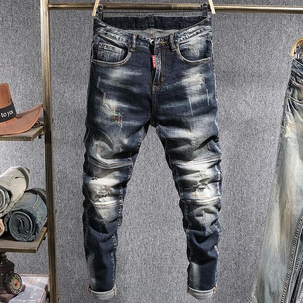men's jeans italian vintage fashion men retro black blue spliced designer slim ripped biker pants hombre streetwear hip hop trousers
men's jeans italian vintage fashion men retro black blue spliced designer slim ripped biker pants hombre streetwear hip hop trousers