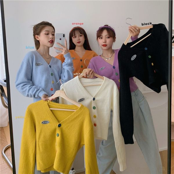 autumn korean 2020 new loose color sweaterbutton sweatercontrast color button short v-neck long sleeve knitted sweater for women z6h, White;black
autumn korean 2020 new loose color sweaterbutton sweatercontrast color button short v-neck long sleeve knitted sweater for women z6h, White;black