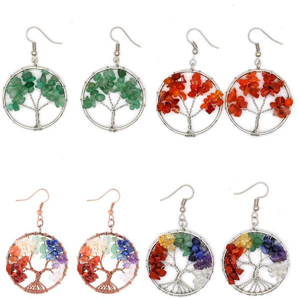round tree of life ear drop chip stone bead reiki 7 chakra healing green natural stone small earrings for women jewelry 2020, Silver 
round tree of life ear drop chip stone bead reiki 7 chakra healing green natural stone small earrings for women jewelry 2020, Silver