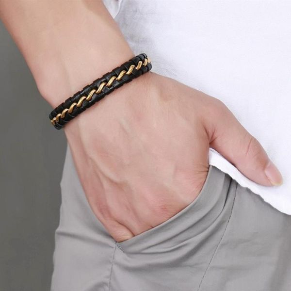 12mm sporty style stainless steel gold color black genuine leather woven bracelet cuban chain men's boy's jewelry1, White
12mm sporty style stainless steel gold color black genuine leather woven bracelet cuban chain men's boy's jewelry1, White
