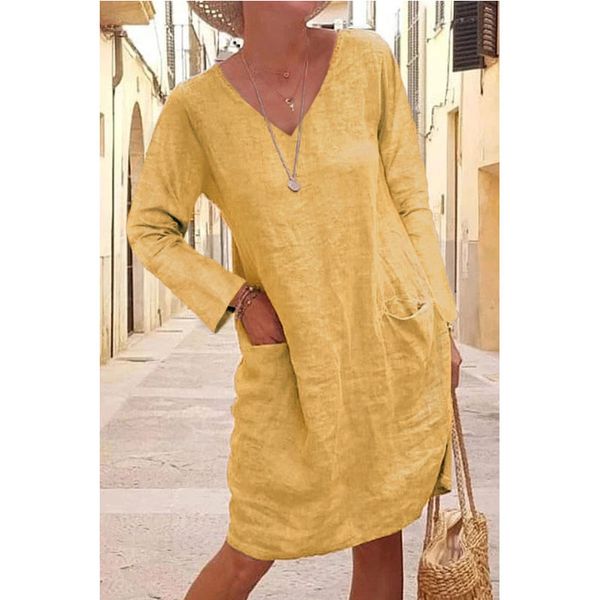 Spring and summer new ladies temperament loose solid color pockets wild long-sleeved v-neck cotton and linen dress fashion, Black;gray
Spring and summer new ladies temperament loose solid color pockets wild long-sleeved v-neck cotton and linen dress fashion, Black;gray