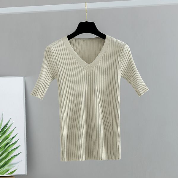 2021 new basic knit v neck women t shirt spring summer ribbed cotton pullover soft female short sleeves tshirt scio, White
2021 new basic knit v neck women t shirt spring summer ribbed cotton pullover soft female short sleeves tshirt scio, White