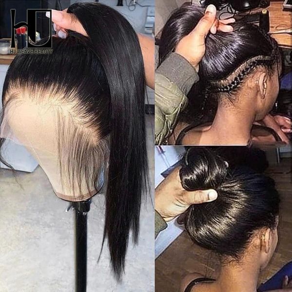 lace wigs straight full human hair brazilian remy 360 frontal for black women 150 density front wig, Black;brown