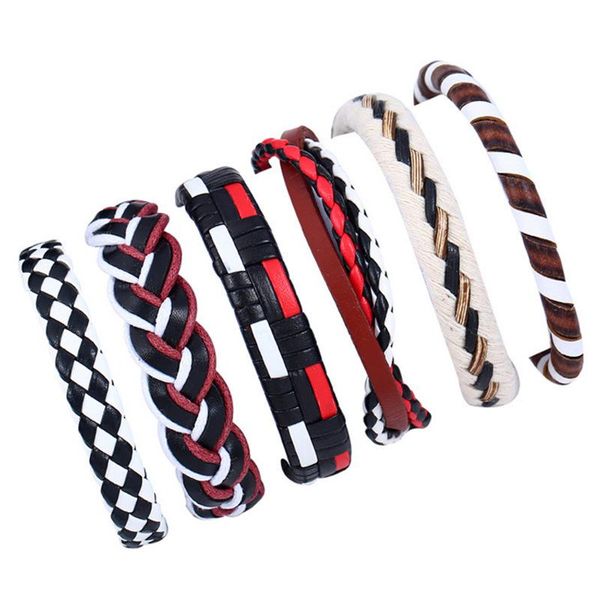 men's retro braided cowhide bracelet six-piece set of multi-layer leathe lace-up casual sporty charm bracelets rope chain unisex, Golden;silver 
men's retro braided cowhide bracelet six-piece set of multi-layer leathe lace-up casual sporty charm bracelets rope chain unisex, Golden;silver