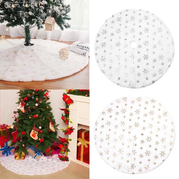 90/122cm christmas tree skirt white flannel embroidered snowflake christmas tree xmas decor