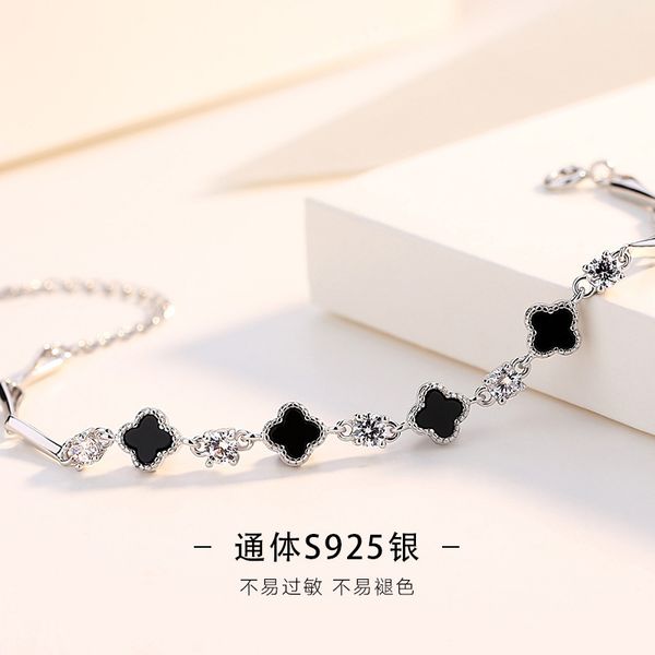black agate clover of four leaves bracelet female s925 sterling silver simple hipster zircon bracelet silver 1028
black agate clover of four leaves bracelet female s925 sterling silver simple hipster zircon bracelet silver 1028