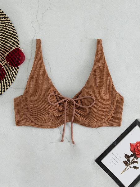 textured drawstring front underwire bikini v1pj#, White;black 
textured drawstring front underwire bikini v1pj#, White;black