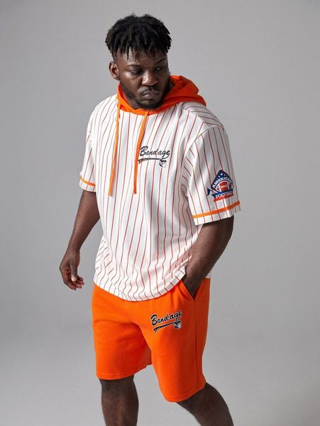 extended sizes men striped drawstring hooded tee & shorts set r1f0#, Gray
extended sizes men striped drawstring hooded tee & shorts set r1f0#, Gray