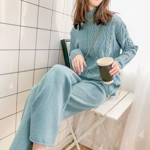 knitted twist sweater 2 piece set women turtleneck sweaters pullover wide leg pants 2020 autumn winter female solid home suit1, Gray
knitted twist sweater 2 piece set women turtleneck sweaters pullover wide leg pants 2020 autumn winter female solid home suit1, Gray
