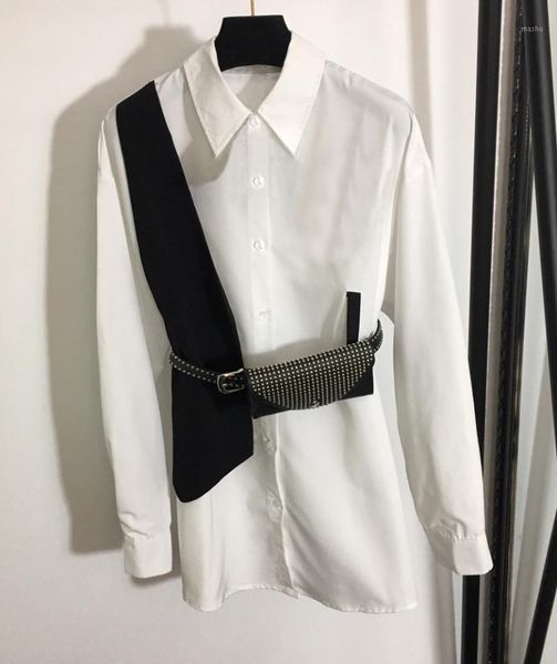 10.25 2020 autumn fashion casual new women lapel blouse patchwork letter embroidery rivet with belt long shirt1, White
10.25 2020 autumn fashion casual new women lapel blouse patchwork letter embroidery rivet with belt long shirt1, White