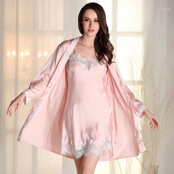 wholesale- women dress silk robes gown sets lace female lingerie set women's sleepwear nightwear 2 pieces sleep suits ladies1, Black;red 
wholesale- women dress silk robes gown sets lace female lingerie set women's sleepwear nightwear 2 pieces sleep suits ladies1, Black;red