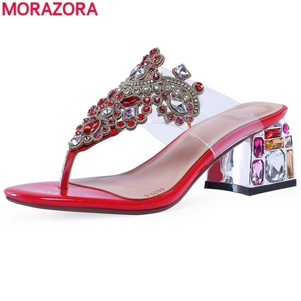 morazora new genuine leather women slippers rhinestone square high heels crystal summer flip flops ladies shoes y200423, Black
morazora new genuine leather women slippers rhinestone square high heels crystal summer flip flops ladies shoes y200423, Black