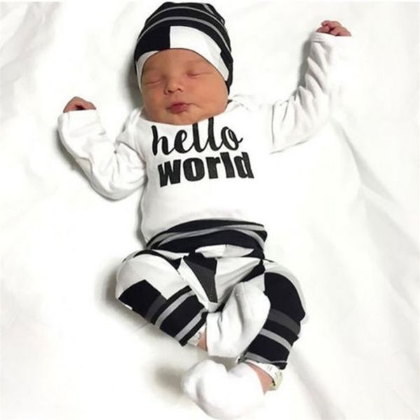 newborn cute hello world baby boys girls clothing 3pcs set infant cotton long sleeve romper+pants+hat toddler clothes outfits y200803, White
newborn cute hello world baby boys girls clothing 3pcs set infant cotton long sleeve romper+pants+hat toddler clothes outfits y200803, White