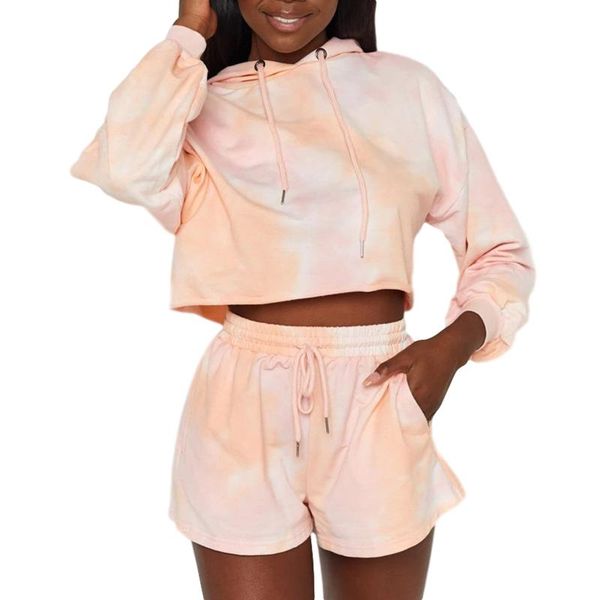 women's tracksuits 2021 arrival cropped shirt high-waist shorts long sleeve dye printed casual yoga elastic sports lace-up pants, Gray
women's tracksuits 2021 arrival cropped shirt high-waist shorts long sleeve dye printed casual yoga elastic sports lace-up pants, Gray