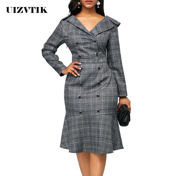 plus size plaid office bodycon dress women elegant long sleeve autumn dress casual slim double-breasted ruffles dresses 5xl y200326, Black;gray
plus size plaid office bodycon dress women elegant long sleeve autumn dress casual slim double-breasted ruffles dresses 5xl y200326, Black;gray