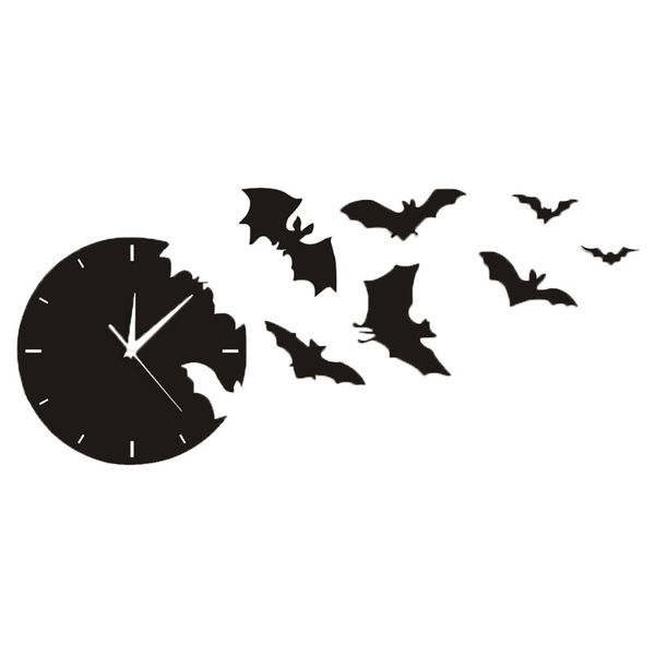 3d творческое акриловое зеркало летучая мышь настенные часы домашнее декора гостиной настенные часы ящерица летучая мышь череп настенные час