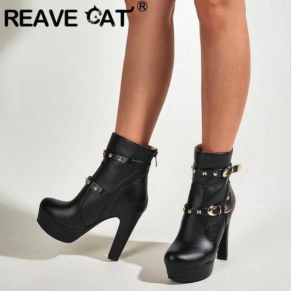 boots reave cat ladies ankle round toe 12cm high square heels ins designer rivets buckle zip punk size 43 spring c2226, Black
boots reave cat ladies ankle round toe 12cm high square heels ins designer rivets buckle zip punk size 43 spring c2226, Black