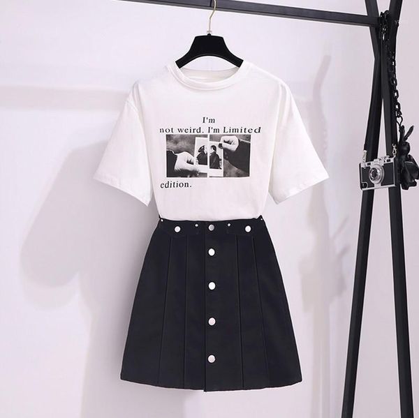 casual two piece set women o-neck short sleeve t shirt + black single-breasted draped skirt suits female 2020 summer outfits1, White
casual two piece set women o-neck short sleeve t shirt + black single-breasted draped skirt suits female 2020 summer outfits1, White