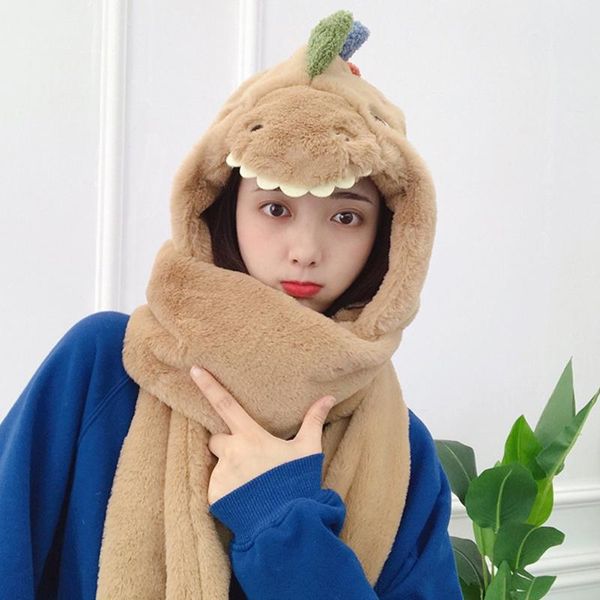 women winter warm 3 in 1 thick plush hooded scarf hat gloves set cartoon dinosaur stuffed windproof earflap cap mittens, Blue;gray
women winter warm 3 in 1 thick plush hooded scarf hat gloves set cartoon dinosaur stuffed windproof earflap cap mittens, Blue;gray