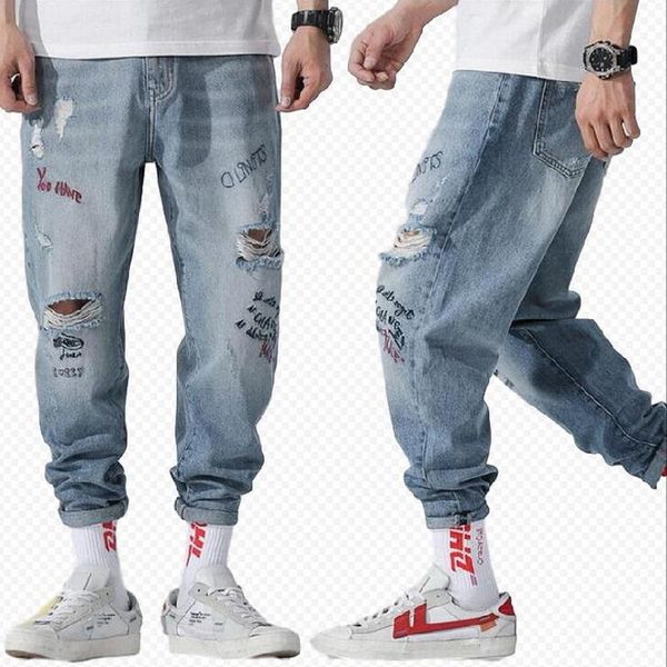 men jeans ripped jeans motorcycle new fashion worn out loose harem ankle-length denim pant, Blue
men jeans ripped jeans motorcycle new fashion worn out loose harem ankle-length denim pant, Blue