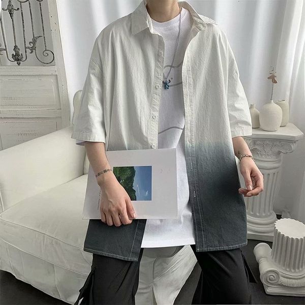 gradual change color men's short sleeve summer loose korean version fashion is very fairy ruffian handsome shirt, White;black
gradual change color men's short sleeve summer loose korean version fashion is very fairy ruffian handsome shirt, White;black