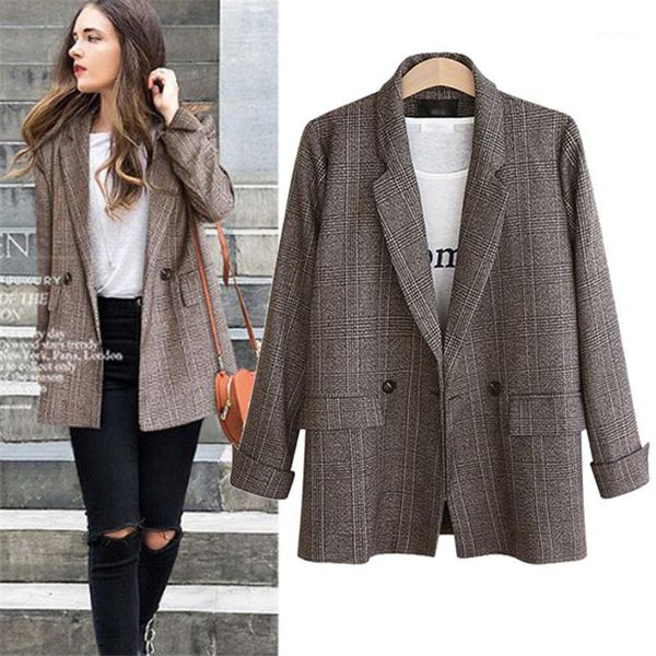 2020 spring autumn women's clothing new retro large size loose plaid blazer suit jacket female b4401, White;black
2020 spring autumn women's clothing new retro large size loose plaid blazer suit jacket female b4401, White;black