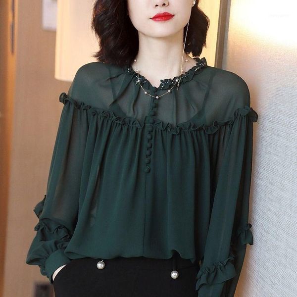 fall spring casual vintage womens ruffles rhinestone long sleeve green chiffon blouse shirt , 4xl and blouses for woman1, White
fall spring casual vintage womens ruffles rhinestone long sleeve green chiffon blouse shirt , 4xl and blouses for woman1, White