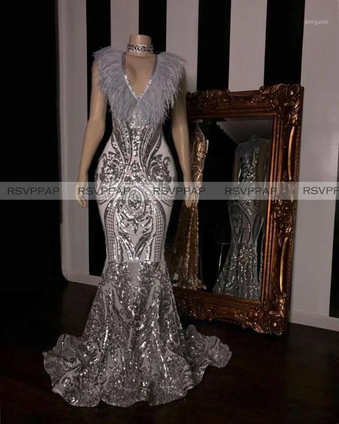 sparkly long silver prom dresses 2020 mermaid v- neck sleeveless sequin feather black girls african women prom gowns1, White;black
sparkly long silver prom dresses 2020 mermaid v- neck sleeveless sequin feather black girls african women prom gowns1, White;black