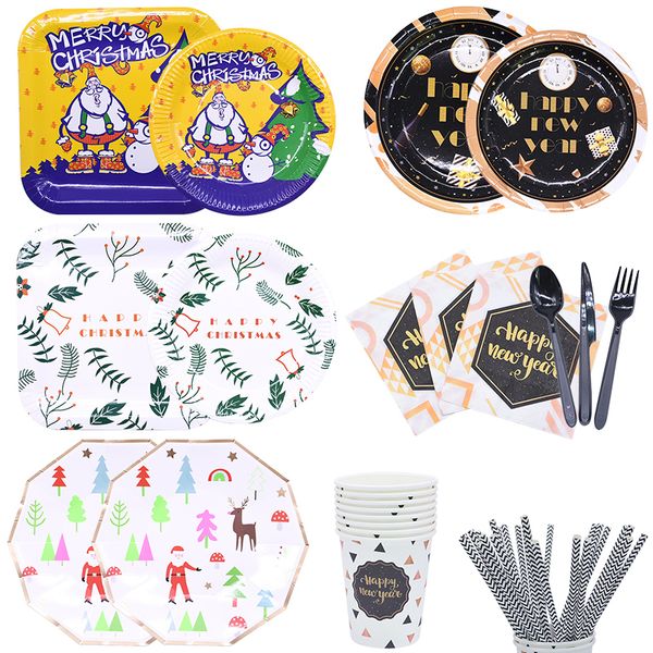 supplies disposable tableware set paper plates cups napkin straws for happy new year christmas event party decor
supplies disposable tableware set paper plates cups napkin straws for happy new year christmas event party decor