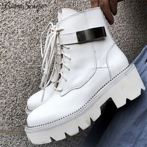 ladies shoes women boots ankle botas mujer genuine leather white black shoes metal decor beading thick sole booties
ladies shoes women boots ankle botas mujer genuine leather white black shoes metal decor beading thick sole booties