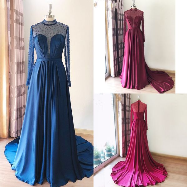 burgundy royal blue evening gowns prom dresses long sleeves pearls high neck sheer draped satin empire waist special occasion dress women, Black;red
burgundy royal blue evening gowns prom dresses long sleeves pearls high neck sheer draped satin empire waist special occasion dress women, Black;red