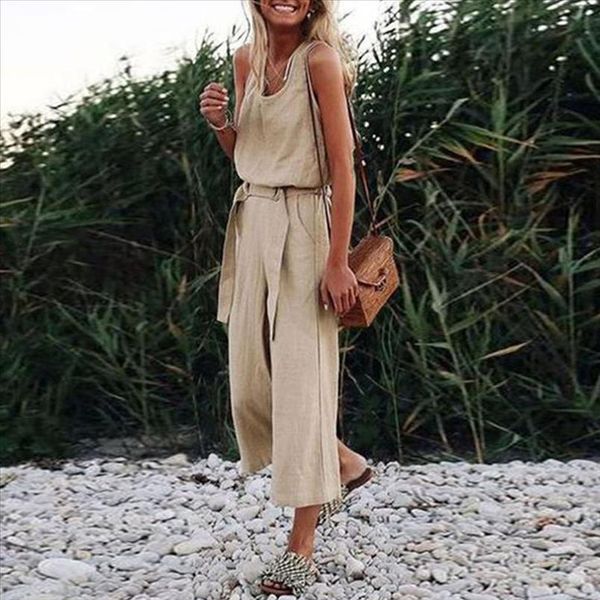 women summer casual jumpsuit loose solid sleeveless boho easy daily high waist belt wide leg elegant jumpsuits mono mujer ssw, Black;white
women summer casual jumpsuit loose solid sleeveless boho easy daily high waist belt wide leg elegant jumpsuits mono mujer ssw, Black;white