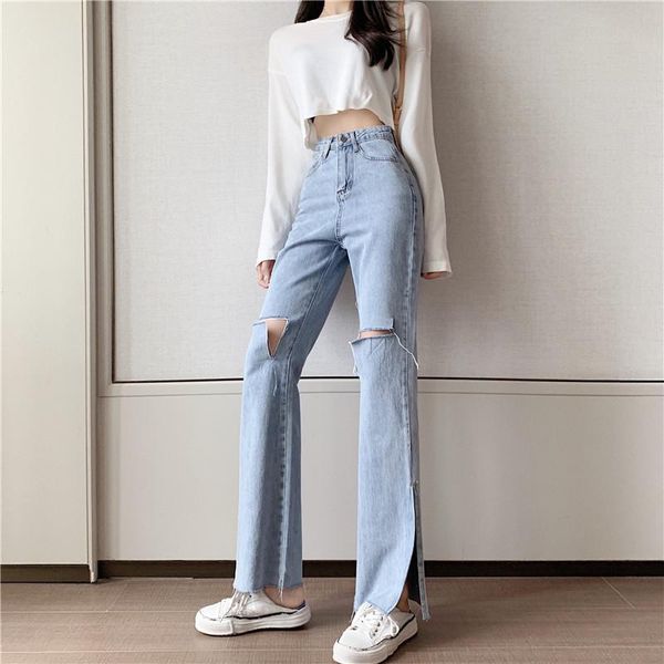 women's jeans alien kitty women 2021 autumn slit pants wide leg hole straight full length high waist casual all-match female trousers, Blue
women's jeans alien kitty women 2021 autumn slit pants wide leg hole straight full length high waist casual all-match female trousers, Blue